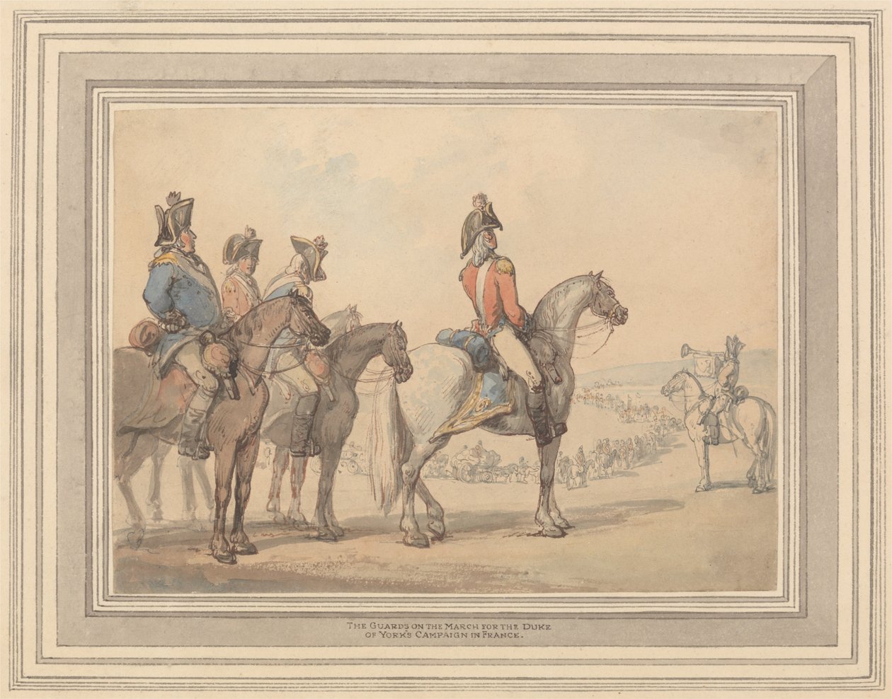 The Guards on the March for the Duke of Yorks Campaign in France av Thomas Rowlandson