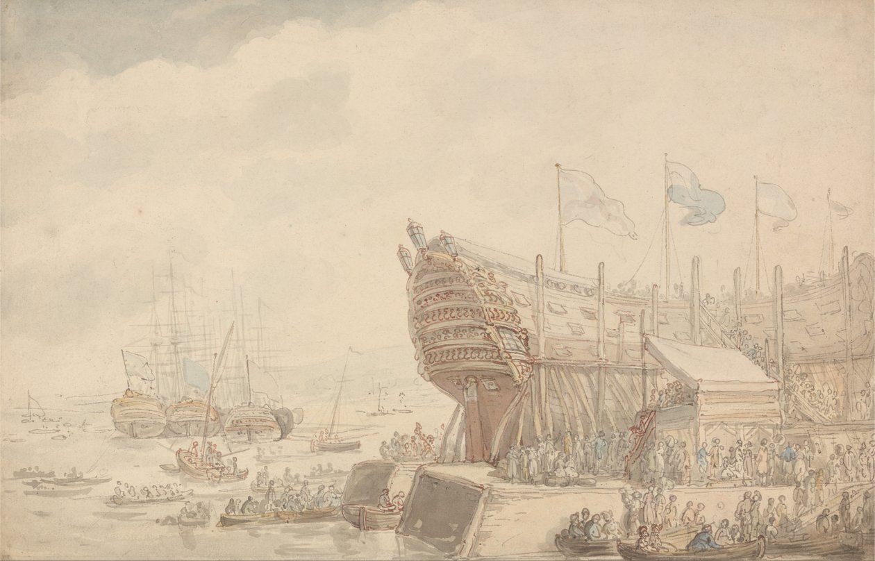 The Launching of H.M.S. Hibernia 1804 av Thomas Rowlandson