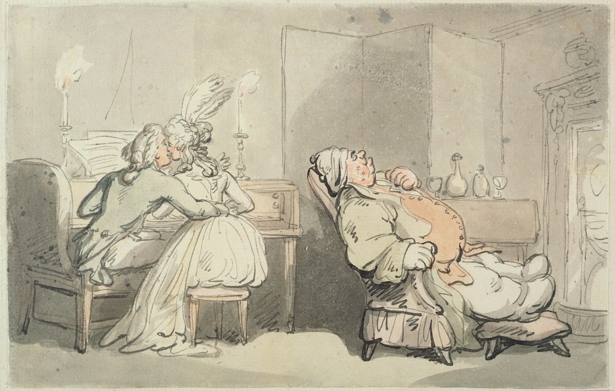 Musikmästaren, från "Scenes at Bath" (wc och penna och bläck på papper) av Thomas Rowlandson