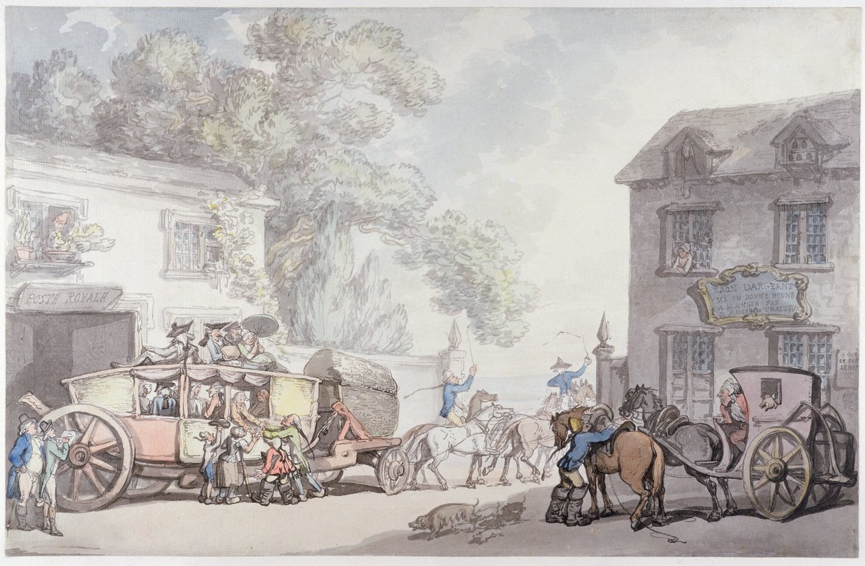 Reser i Frankrike, ca 1790 (penna och bläck med wc på papper) av Thomas Rowlandson