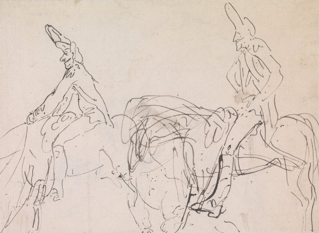 Two Studies of a  French Cavalryman. av Thomas Rowlandson