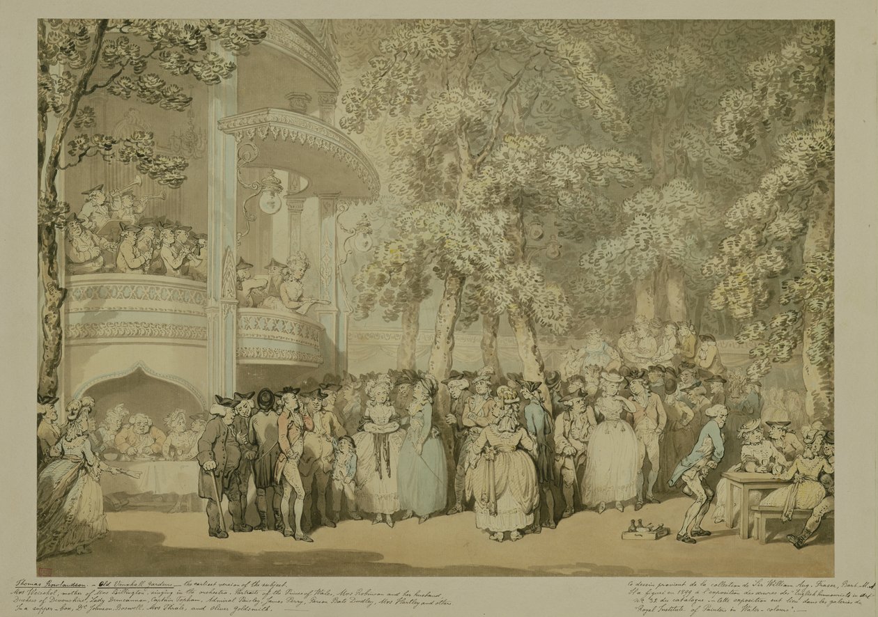Vauxhall Gardens, ca 1784 (tvätt och wc med penna och brunt bläck över penna på papper) av Thomas Rowlandson