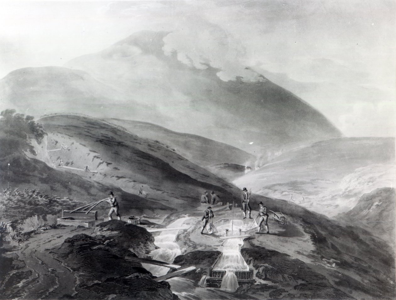 Guldgruvor i grevskapet Wicklow, graverat av John Bluck, 1804 (akvatint) av Thomas Sautelle Roberts
