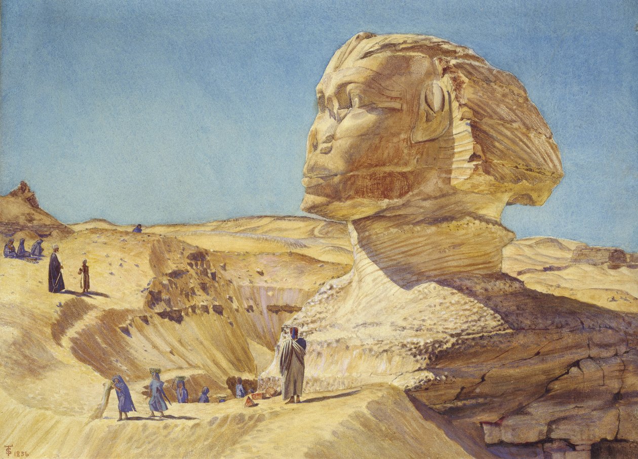 Den stora sfinxen vid pyramiderna i Giza, 1854 (akvarell på papper) av Thomas Seddon