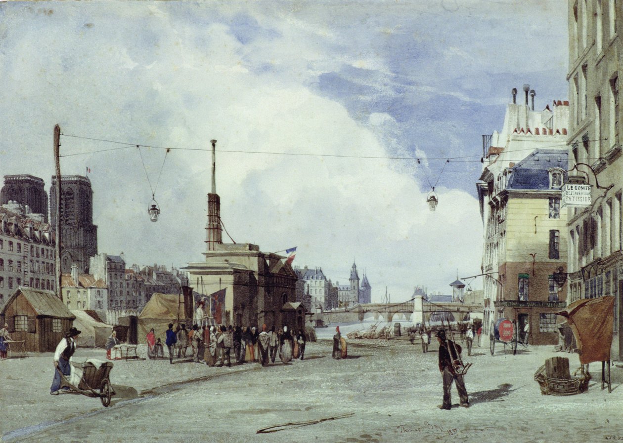 Quai de la Greve, Paris, 1837 av Thomas Shotter Boys