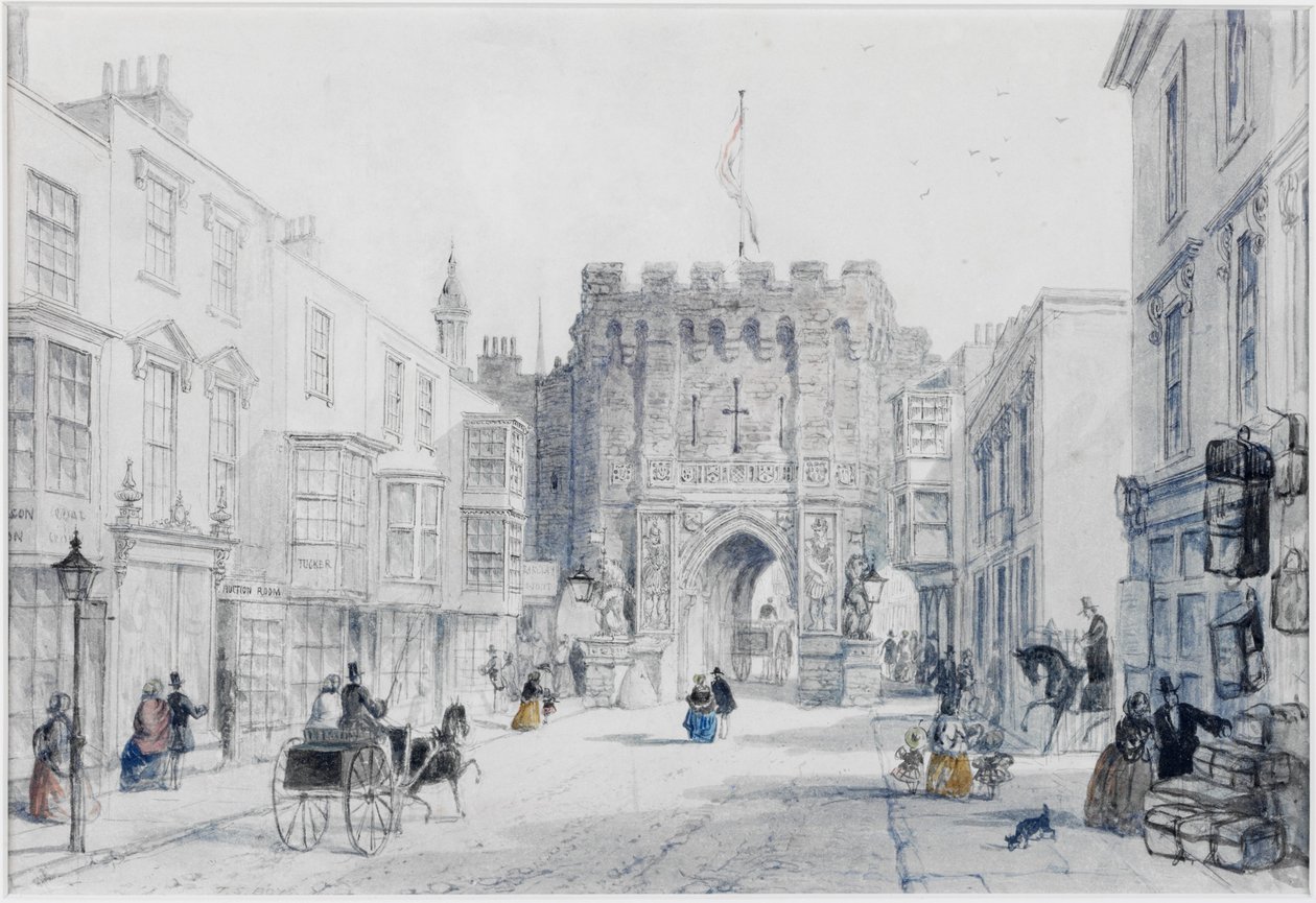 The Bar Gate, Southampton (bläck och akvarell på kort) av Thomas Shotter Boys