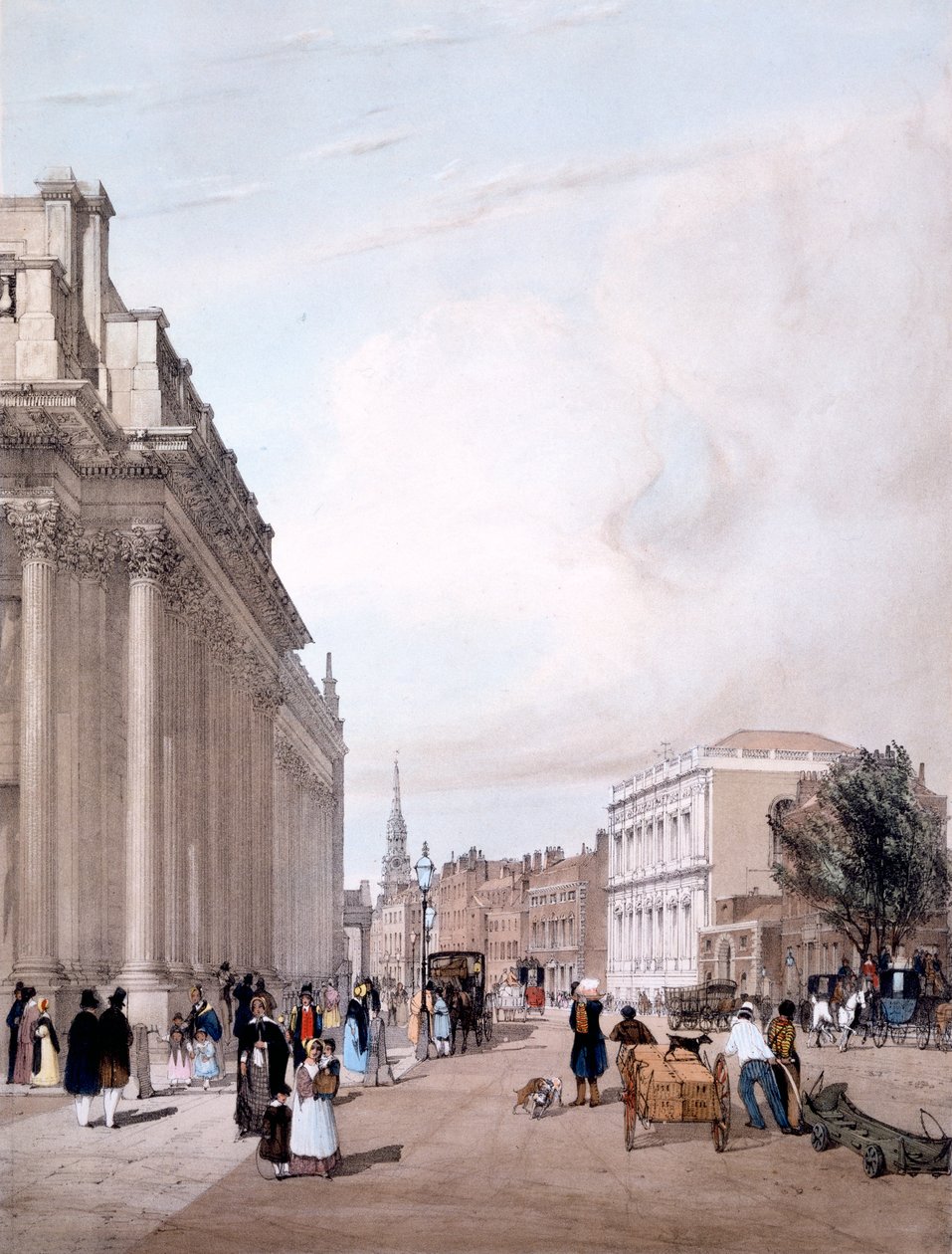 The Board of Trade, Whitehall, från Downing Street, från "London as it is Drawn from Nature", 1842 av Thomas Shotter Boys