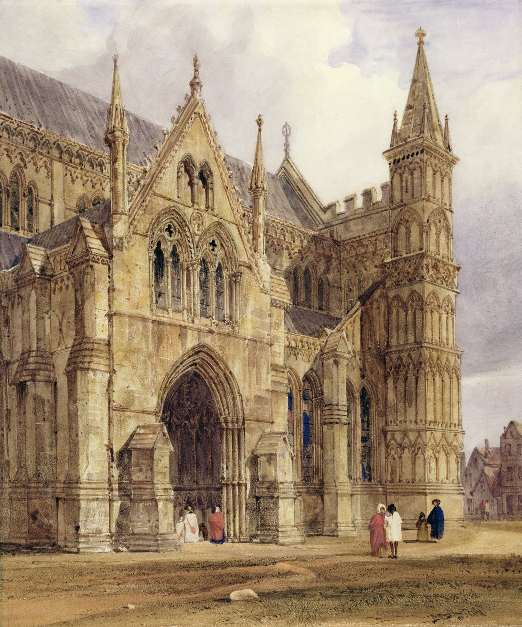 The North-West Porch of Salisbury Cathedral, 1832 (wc med penna och brunt bläck över penna på papper) av Thomas Shotter Boys