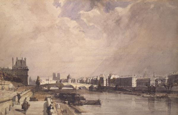 Utsikt längs Seine med Pont Royal och Pavilion de Flore, Tuilerierna av Thomas Shotter Boys