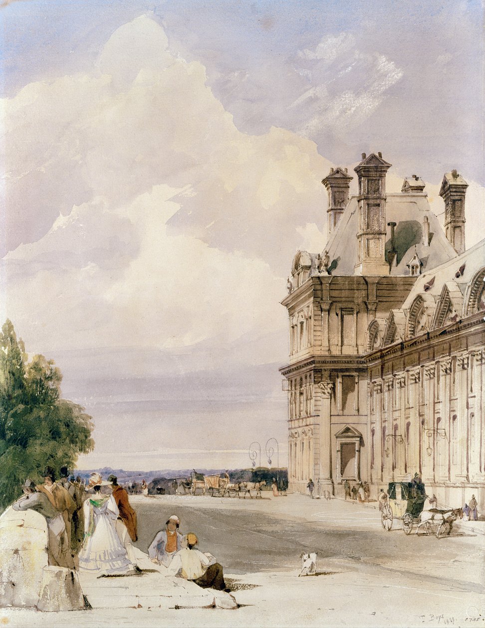 Utsikt nära Pont Royal, med Pavillon de Flore, Tuilerierna av Thomas Shotter Boys