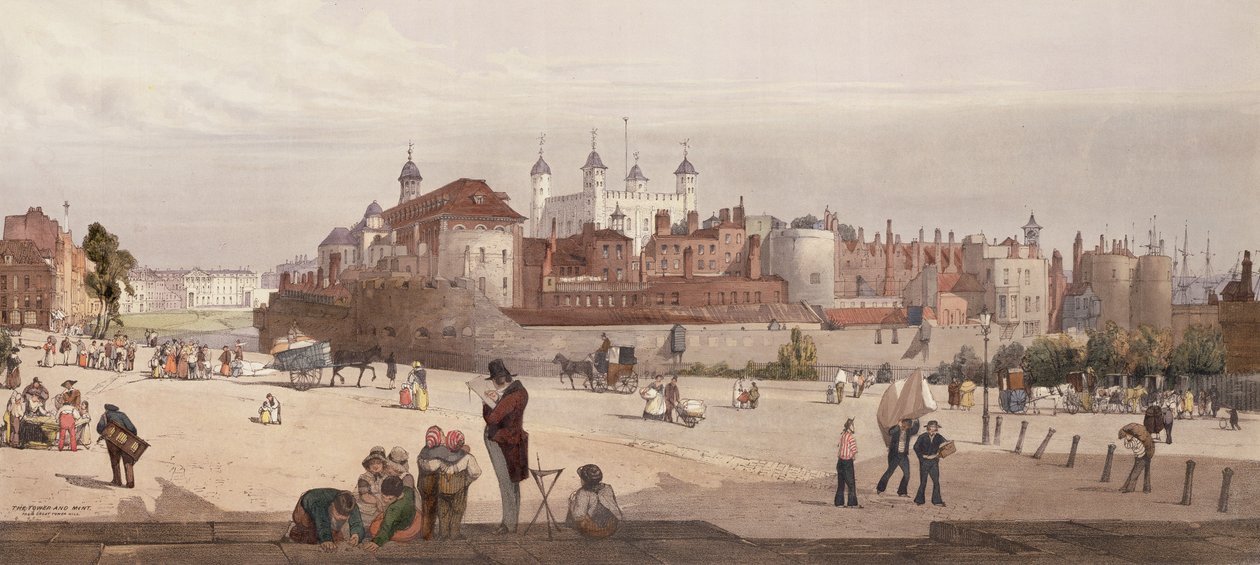 Utsikt över Tower of London och Royal Mint från Great Tower Hill, 1842 av Thomas Shotter Boys