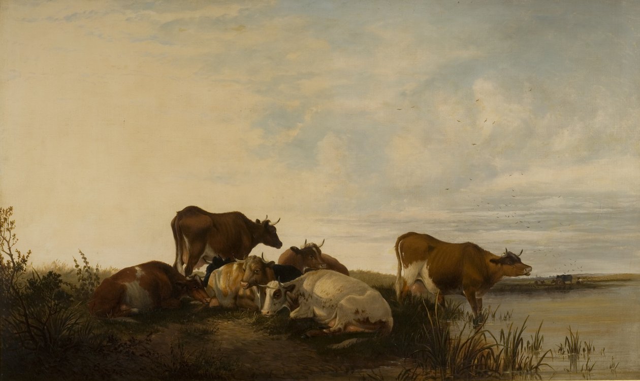 Landskap med boskap i myrmark av Thomas Sidney Cooper