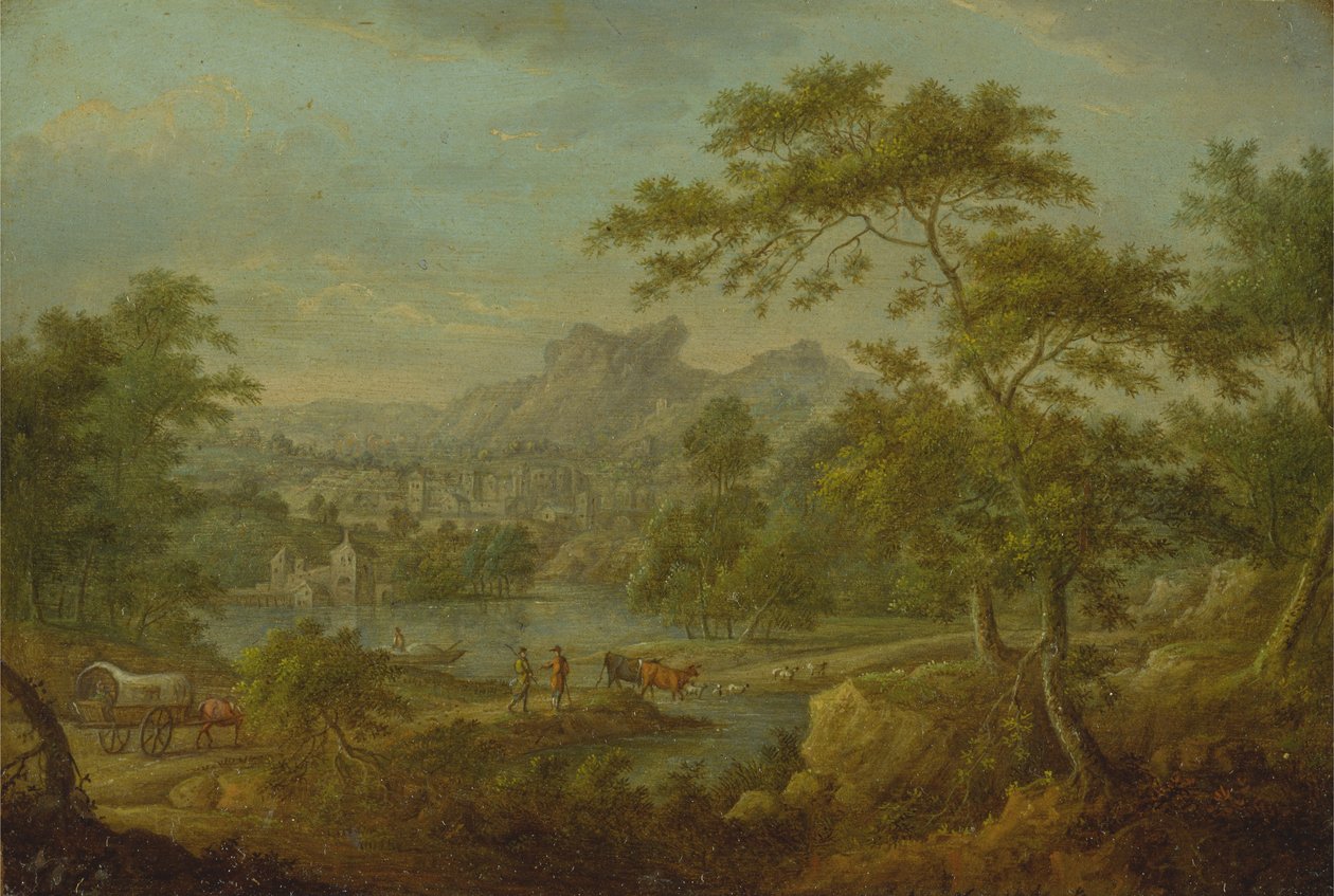 An Imaginary Landscape with a Wagon and a Distant View of a Town av Thomas Smith of Derby