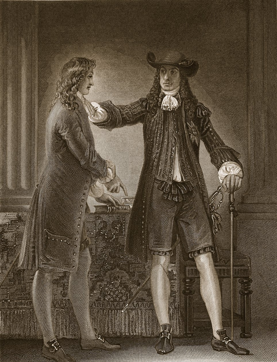 Charles II och Sir William Temple, graverad av J. Parker, illustration från David Humes "The History of England", pub. av R. Bowyer, London, 1812 av Thomas Stothard