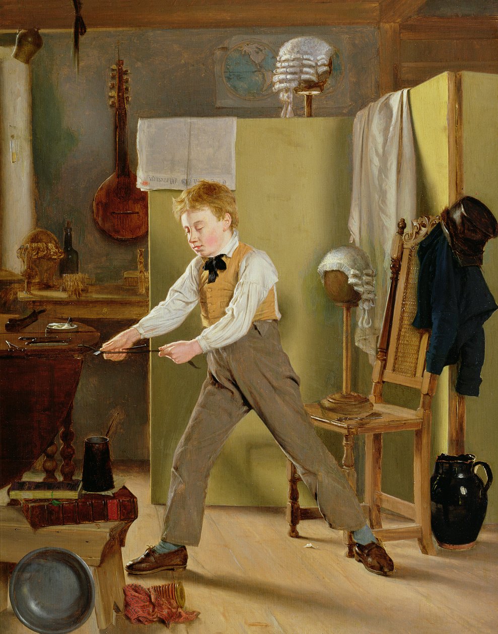 Perukmakarens lärling eller övning ger färdighet, c.1823 av Thomas Sword Good