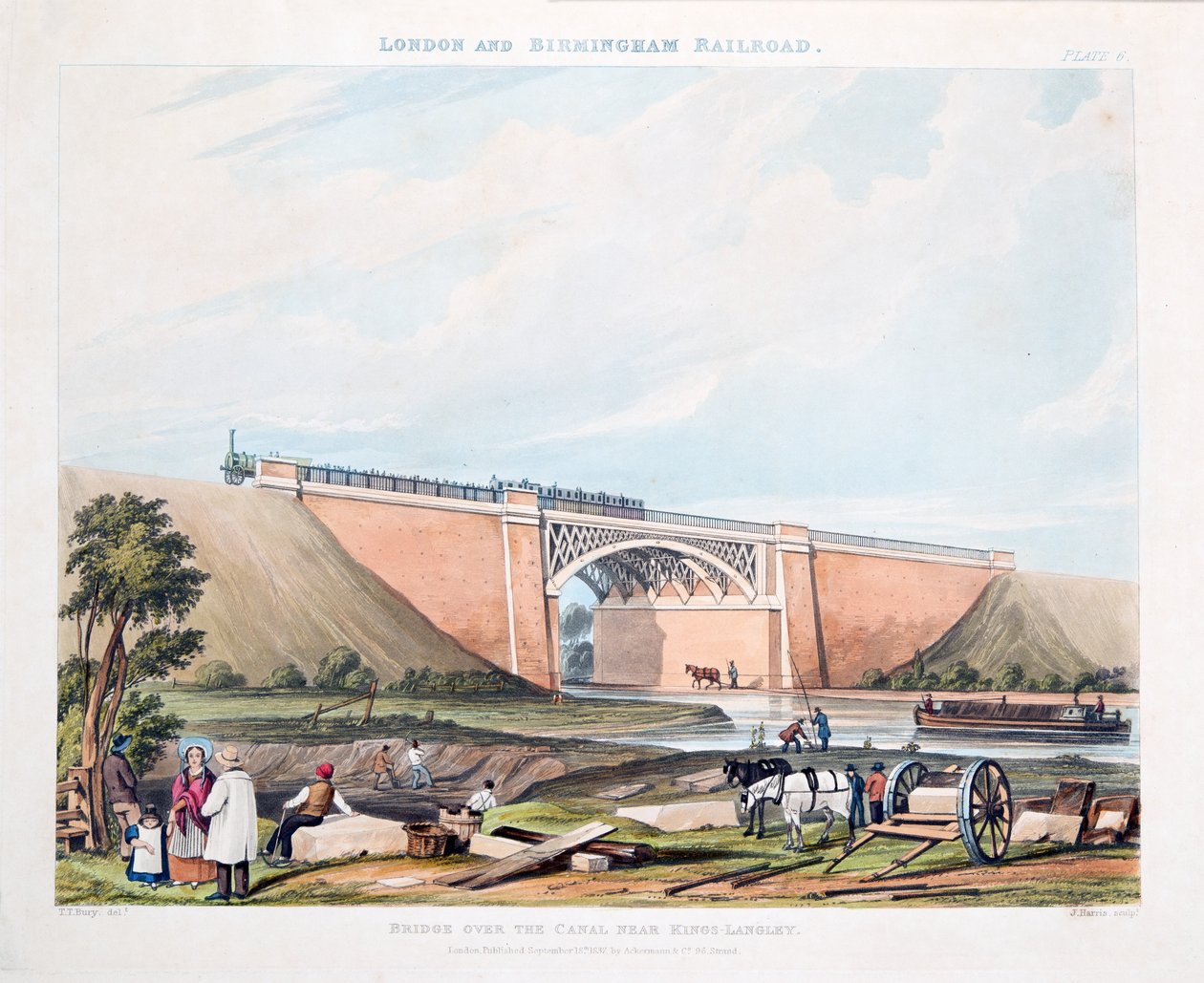 Bro över kanalen nära Kings-Langley, 1837 (handfärgad gravyr) av Thomas Talbot Bury