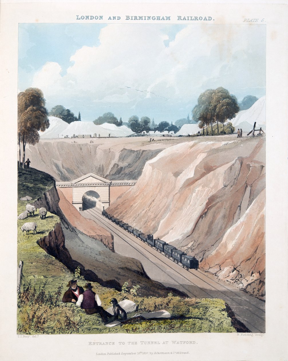 Ingången till tunneln i Watford, 1837 (handfärgad gravyr) av Thomas Talbot Bury