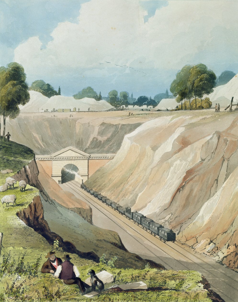 Entrance to the Tunnel at Watford, platta 6 från "London and Birmingham Railroad", graverad av W. Fielding, publicerad av Ackermann und Co. i London 1837. av Thomas Talbot Bury
