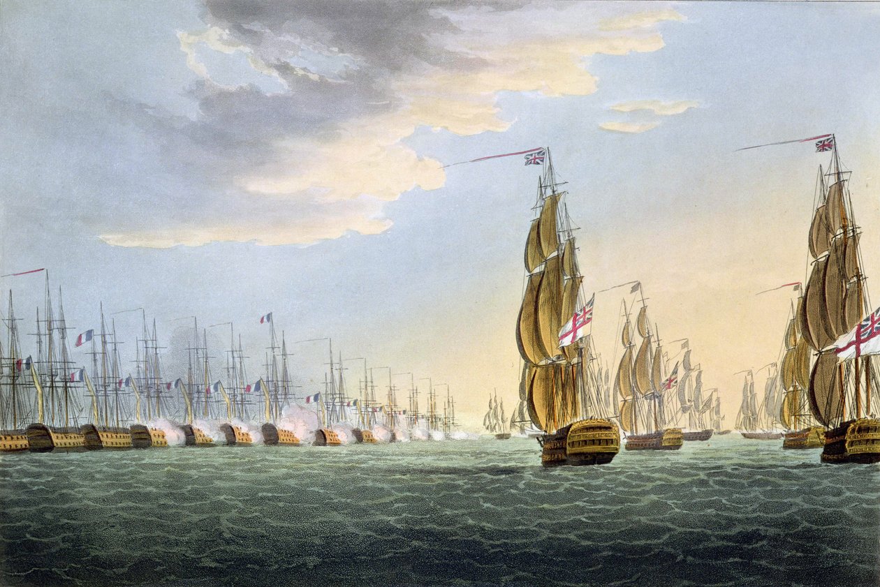 Battle of the Nile, 1 augusti 1798, graverad av Thomas Sutherland för J. Jenkins 