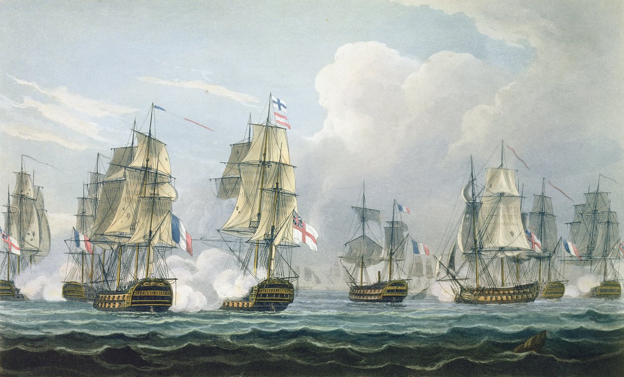 Sir Richard Strachans aktion efter slaget vid Trafalgar den 5 november 1805, graverad av T. Sutherland för 