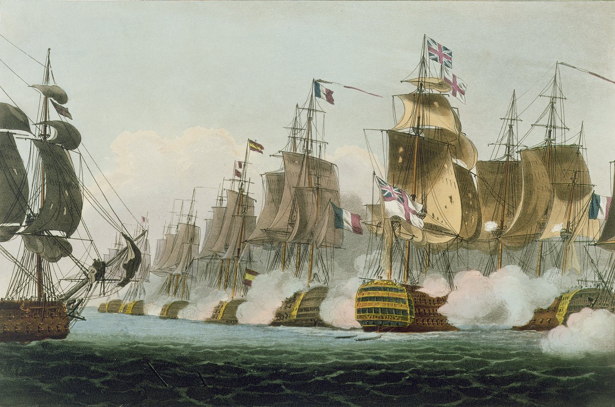 Slaget vid Trafalgar, 21 oktober 1805, graverad av Thomas Sutherland för J. Jenkins 