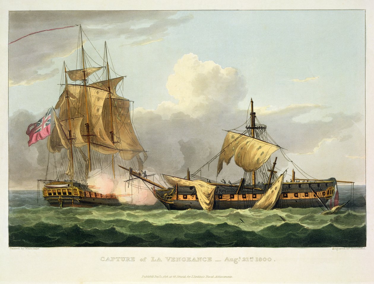 The Capture of La Vengeance, 21 augusti 1800, graverad av Thomas Sutherland för J. Jenkins 