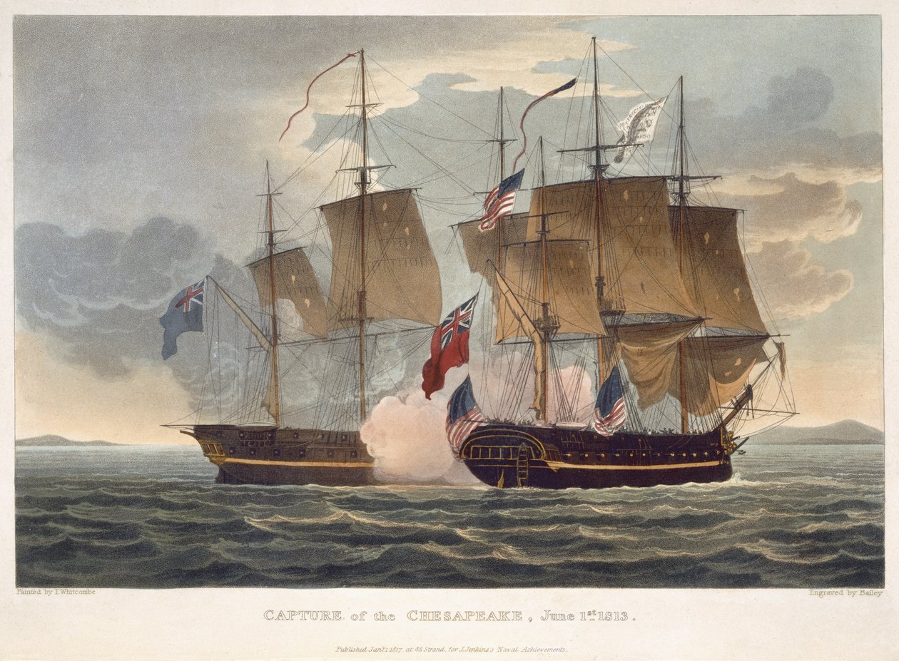 Erövringen av Chesapeake den 1 juni 1813, graverad av Bailey för J. Jenkins "Naval Achievements", 1816 (färggravyr). av Thomas Whitcombe