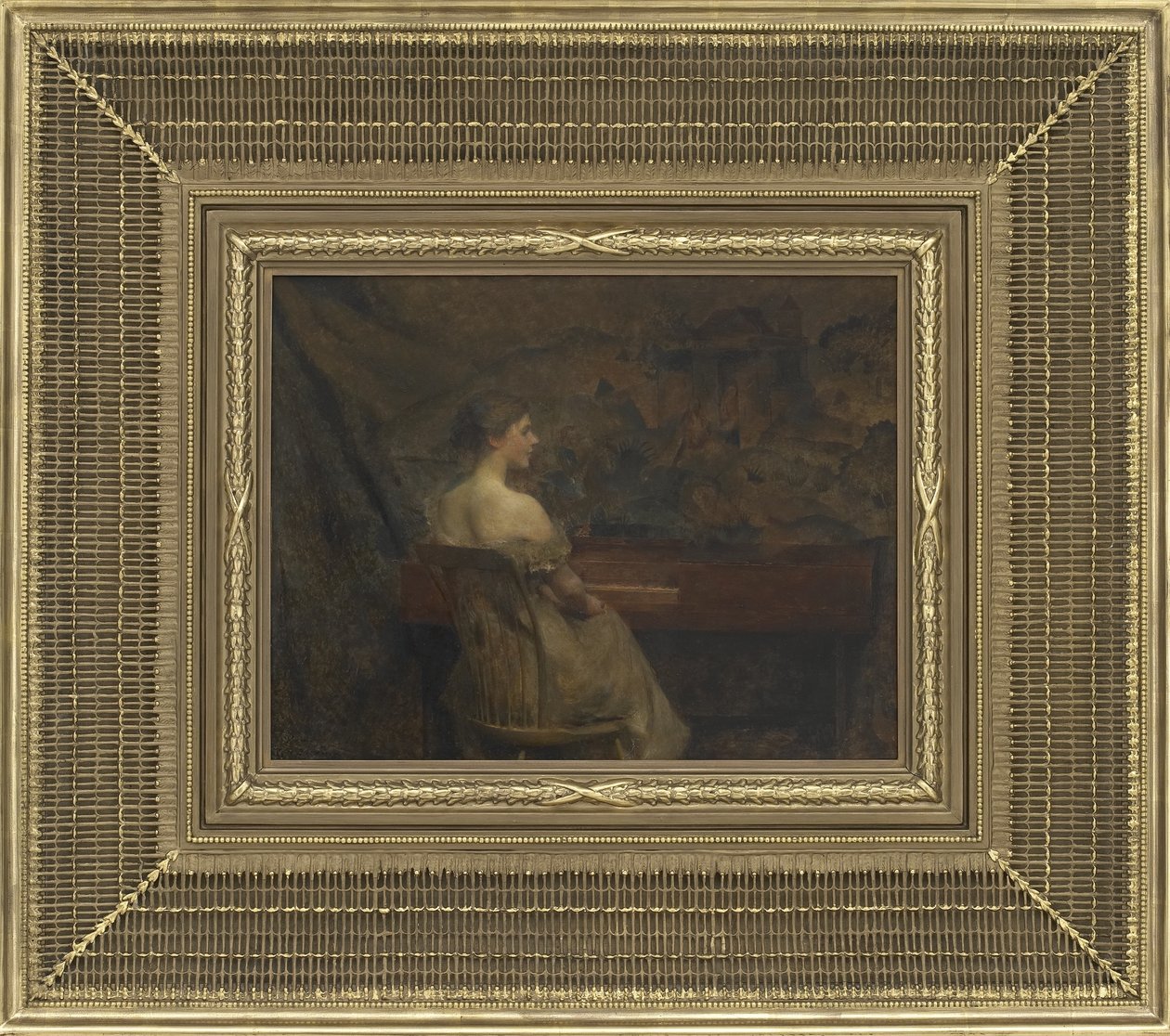 Ett porträtt, 1902 (olja på träpanel) av Thomas Wilmer Dewing