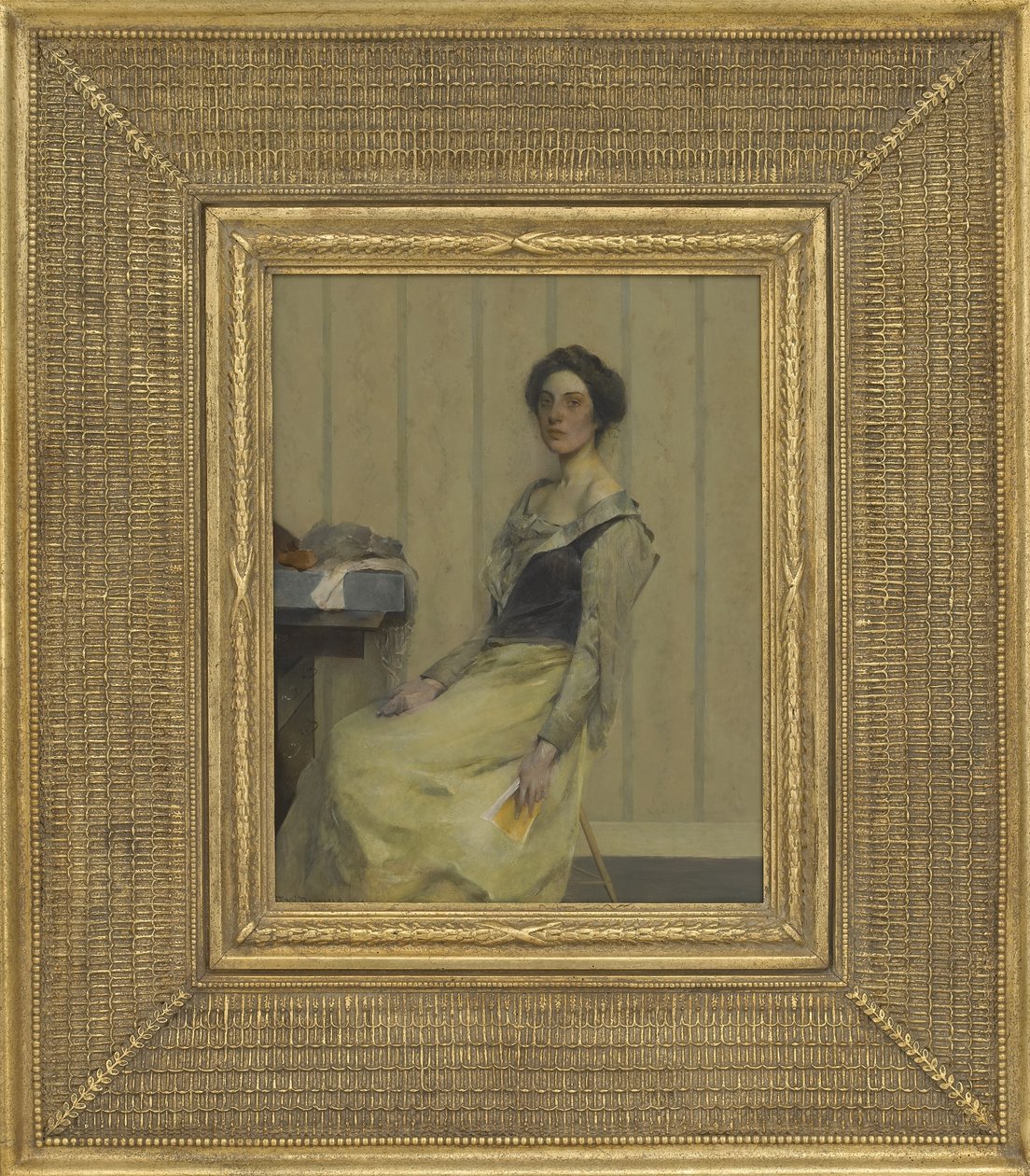 La Comedienne, 1906 (olja på träpanel) av Thomas Wilmer Dewing