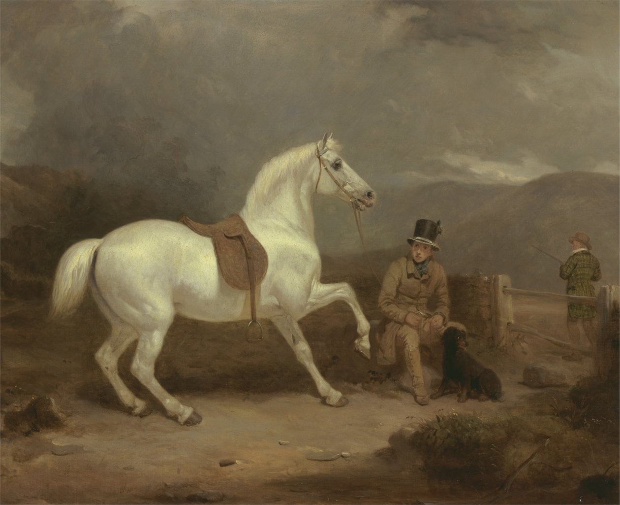 Grey Shooting Pony, Probably the Property of Johnston King, with a Groom av Thomas Woodward