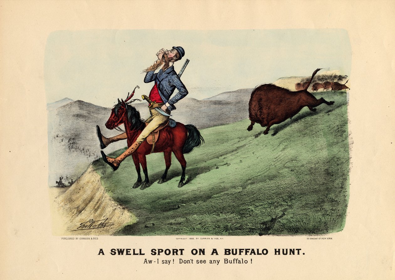 En fantastisk sport på en buffeljakt, publicerad av Currier und Ives, 1882. av Thomas Worth