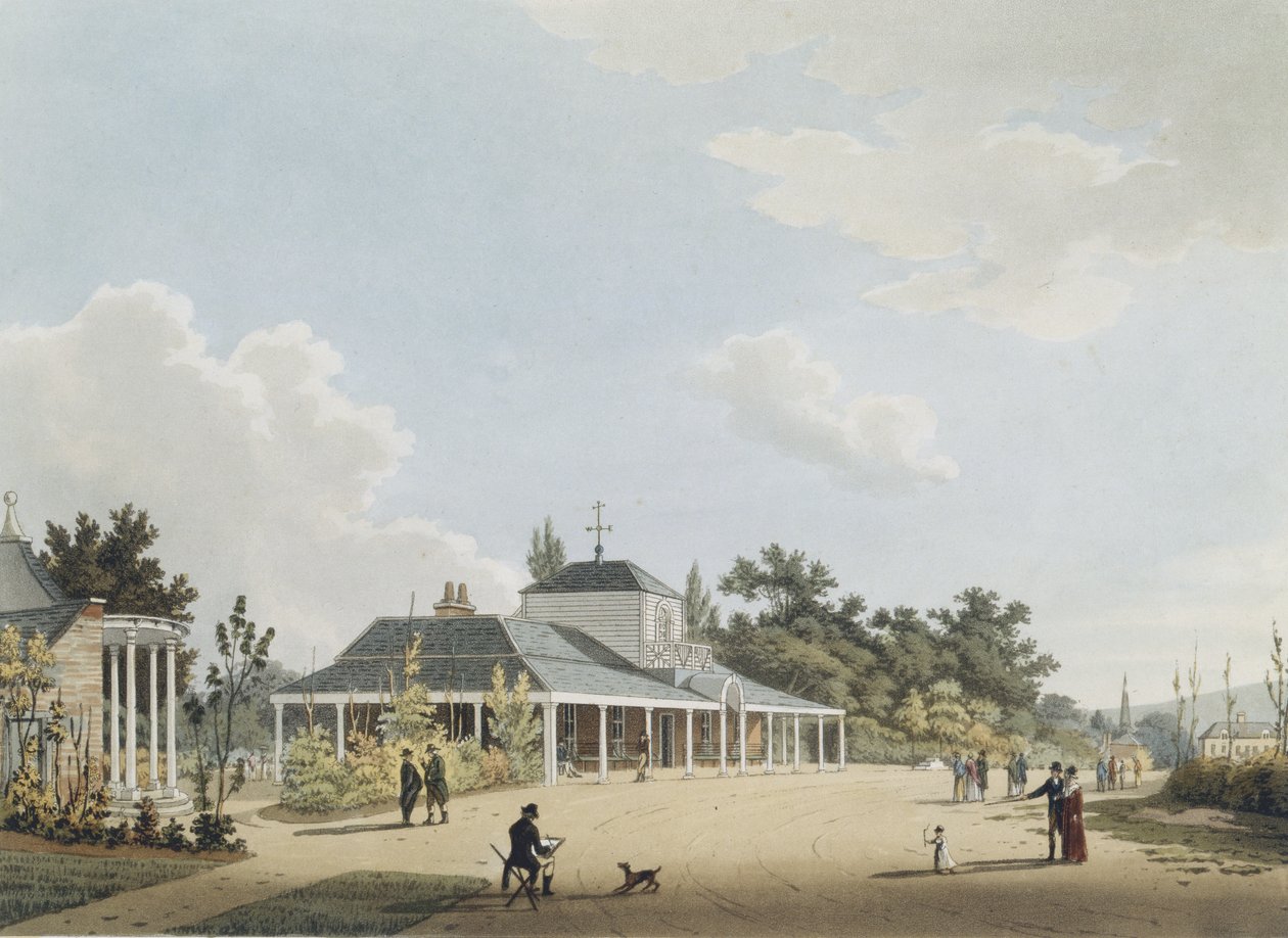 Montpelier Pump Room, Cheltenham, graverad av John Bluck, 1813 (akvatint) av Thomas after Hulley