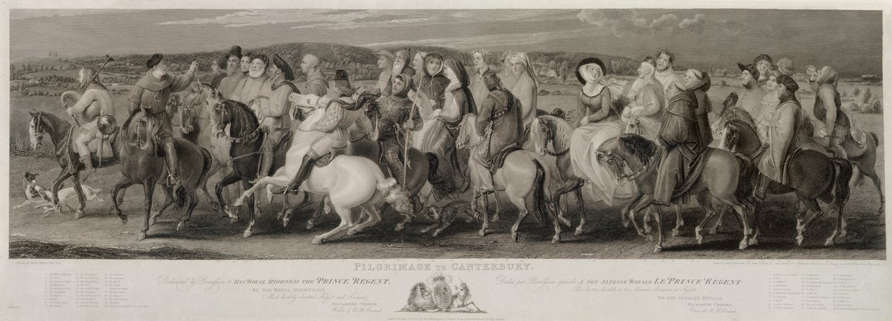 Pilgrimsfärden till Canterbury, graverad av James Heath (1757-1834) och Luigi Schiavonetti (1765-1810) (etsning och gravyr) av Thomas Stothard