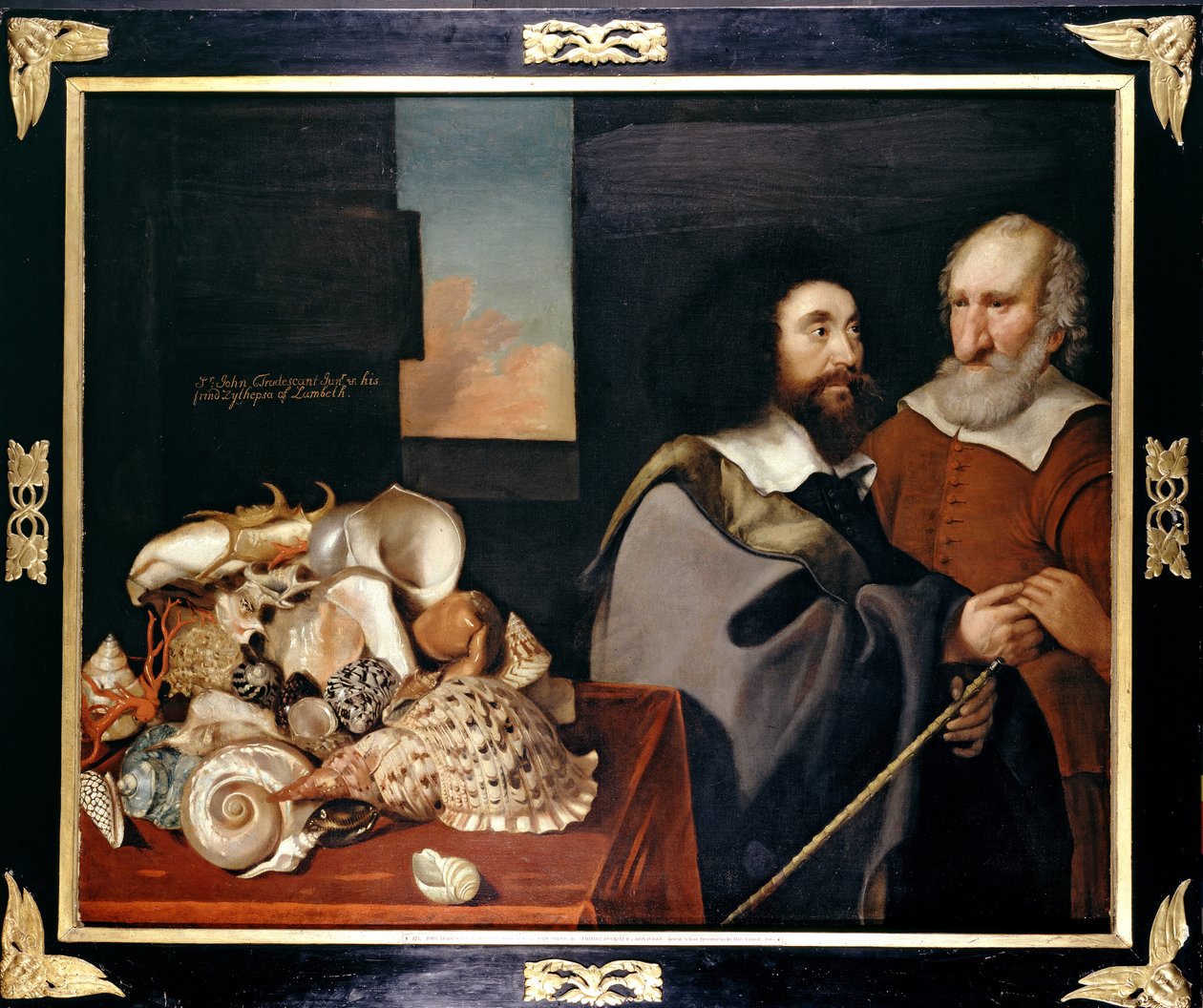 John Tradescant den yngre med Roger Friend och en samling exotiska snäckor, 1645 av Thomas de Critz
