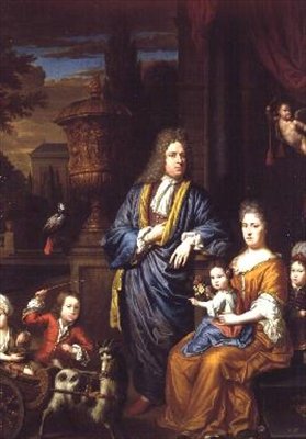 Familjeporträttgrupp i en klassisk miljö av Thomas van der Wilt