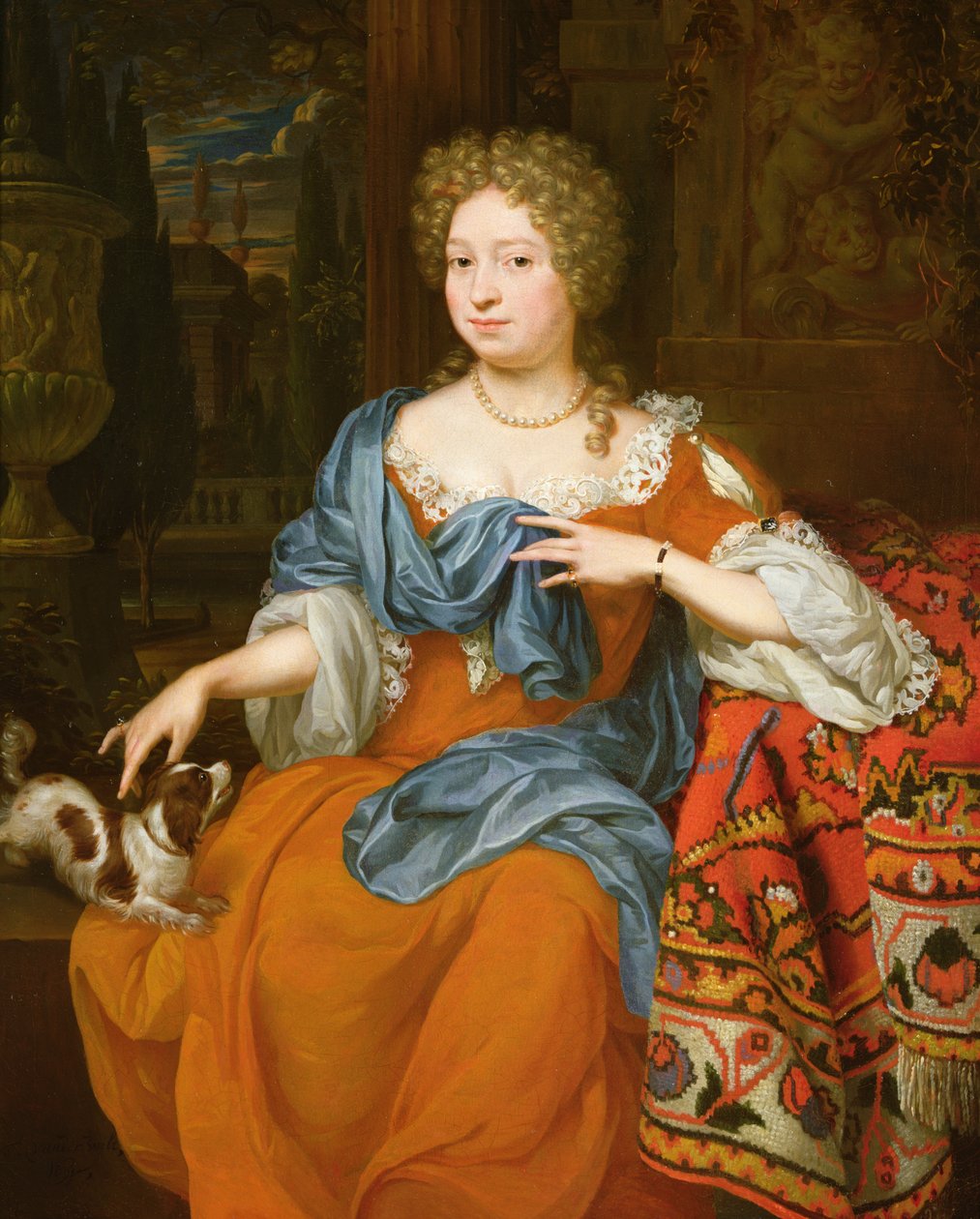 Porträtt av en dam i röd klänning, 1691 av Thomas van der Wilt