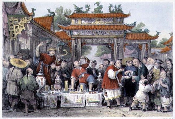 En ambulerande läkare vid Tien-Sing, från "China in a Series of Views" av George Newenham Wright (c.1790-1877) 1843 (färggravyr) av Thomas (after) Allom
