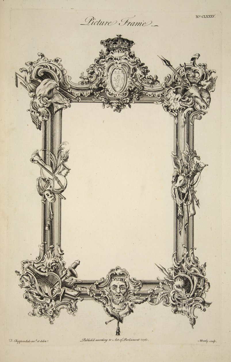 Design för en tavelram, pub. 1761 (gravyr) av Thomas (after) Chippendale