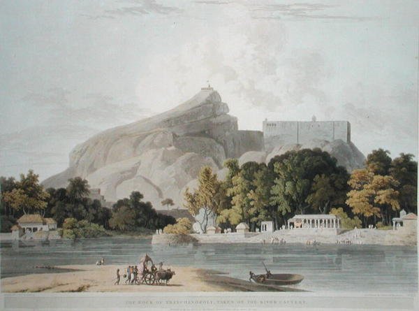The Rock of Trichinopoly, tagen på floden Cauvery, skylt 45 från 