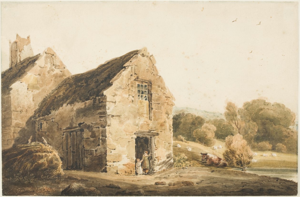 Stugor nära Newcastle Upon Tyne, efter 1800 (kroppsfärg, penna, akvarell) av Thomas (after) Girtin