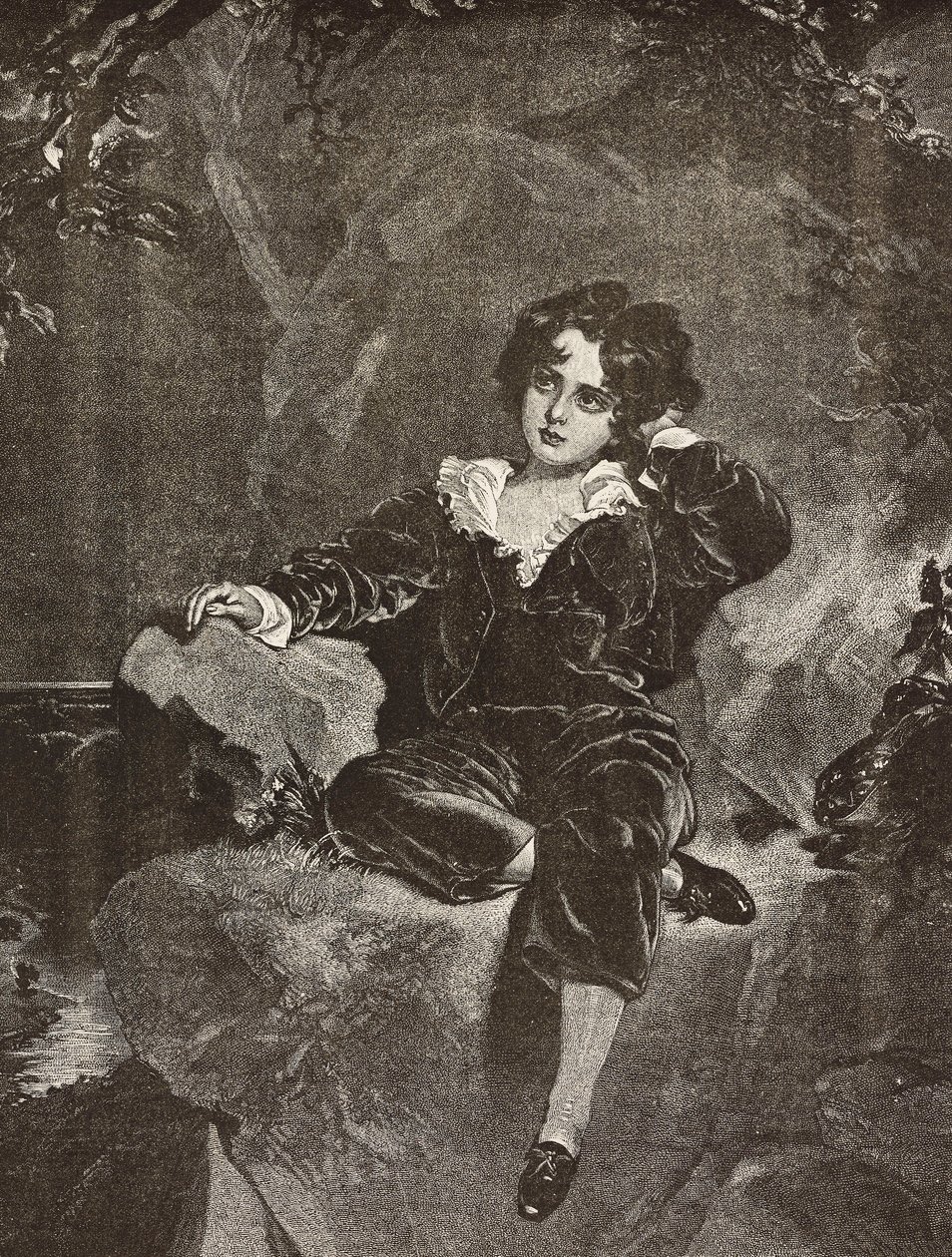 Porträtt av Master Lambton som pojke, Charles William Lambton, the Red Boy, gravyr från en målning av Thomas Lawrence från L