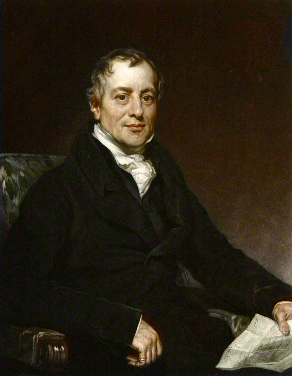 Porträtt av David Ricardo - gravyr efter Thomas Phillips - David Ricardo (1772 - 1823), brittisk ekonom av Thomas (after) Phillips