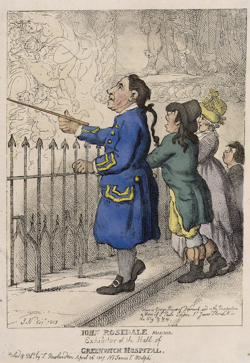John Rosedale, sjöman, besöksguide till Greenwich Hospital lobby (England) av Thomas (after) Rowlandson