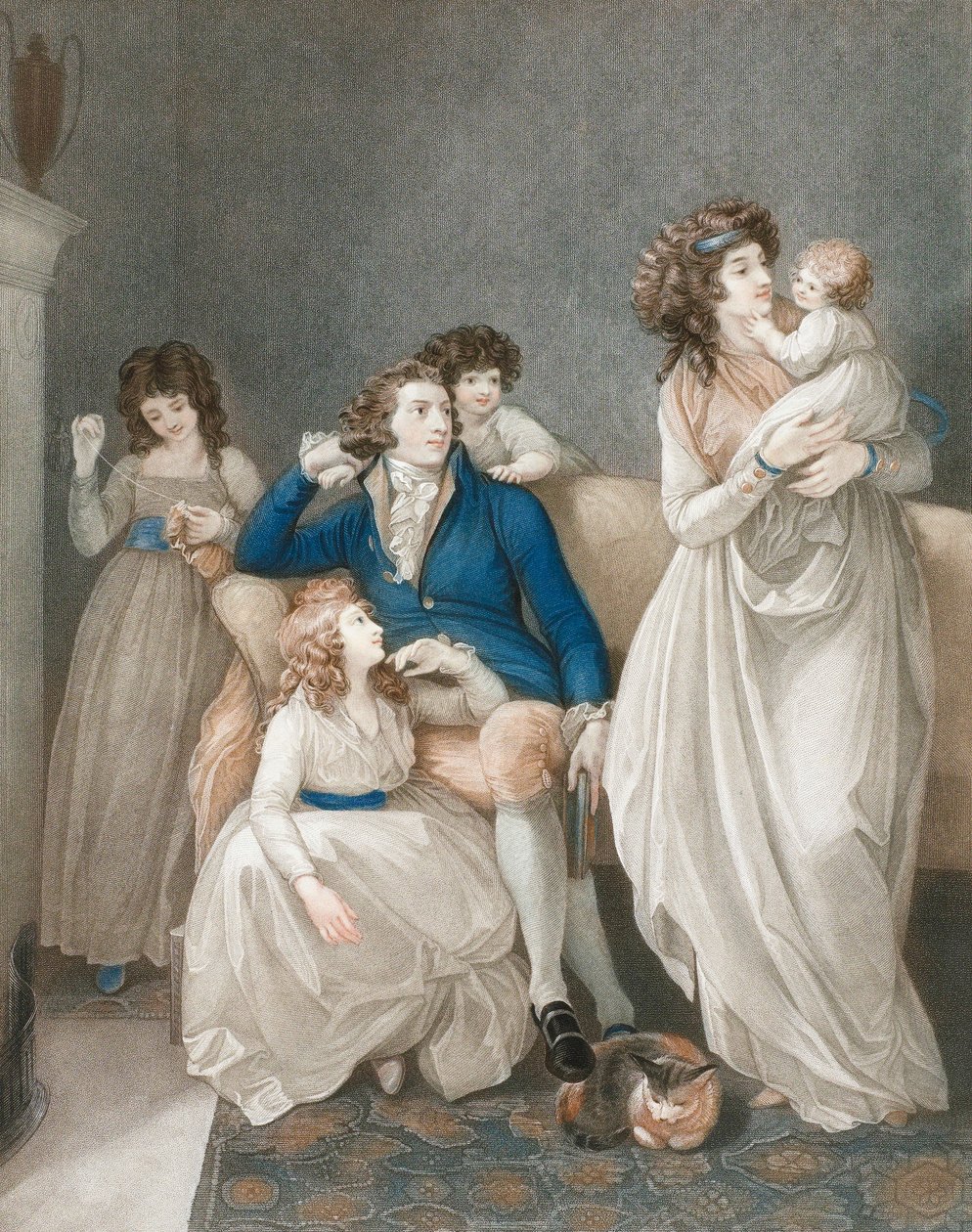 Sent 1700-talet tidigt 1800-tal välbärgade familjescen. av Thomas (after) Stothard