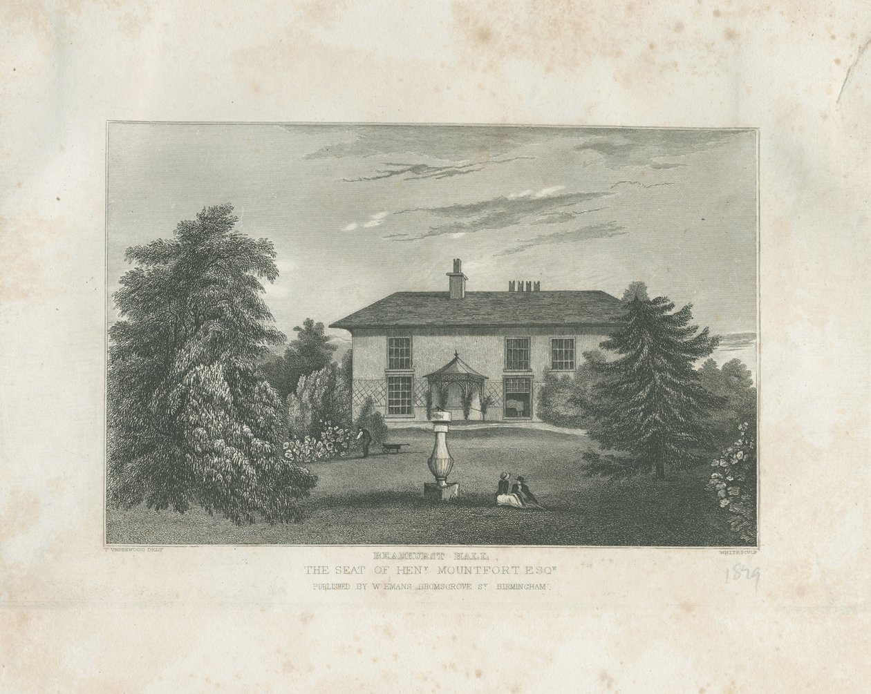 Checkley - Beauhurst Hall: gravyr, nd [c 1820-1830] (tryck) av Thomas (after) Underwood