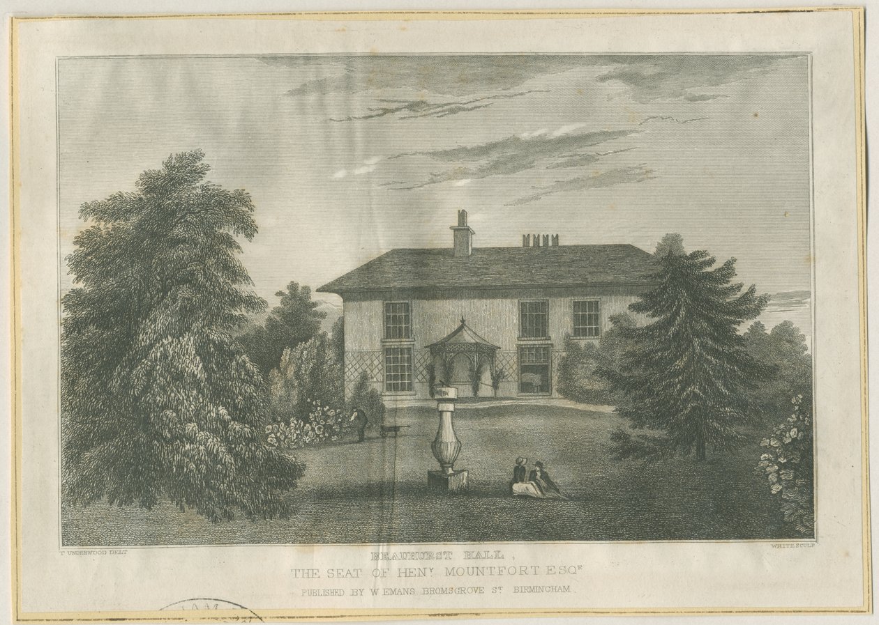 Checkley - Beauhurst Hall: gravyr, nd [c 1820-1830] (tryck) av Thomas (after) Underwood