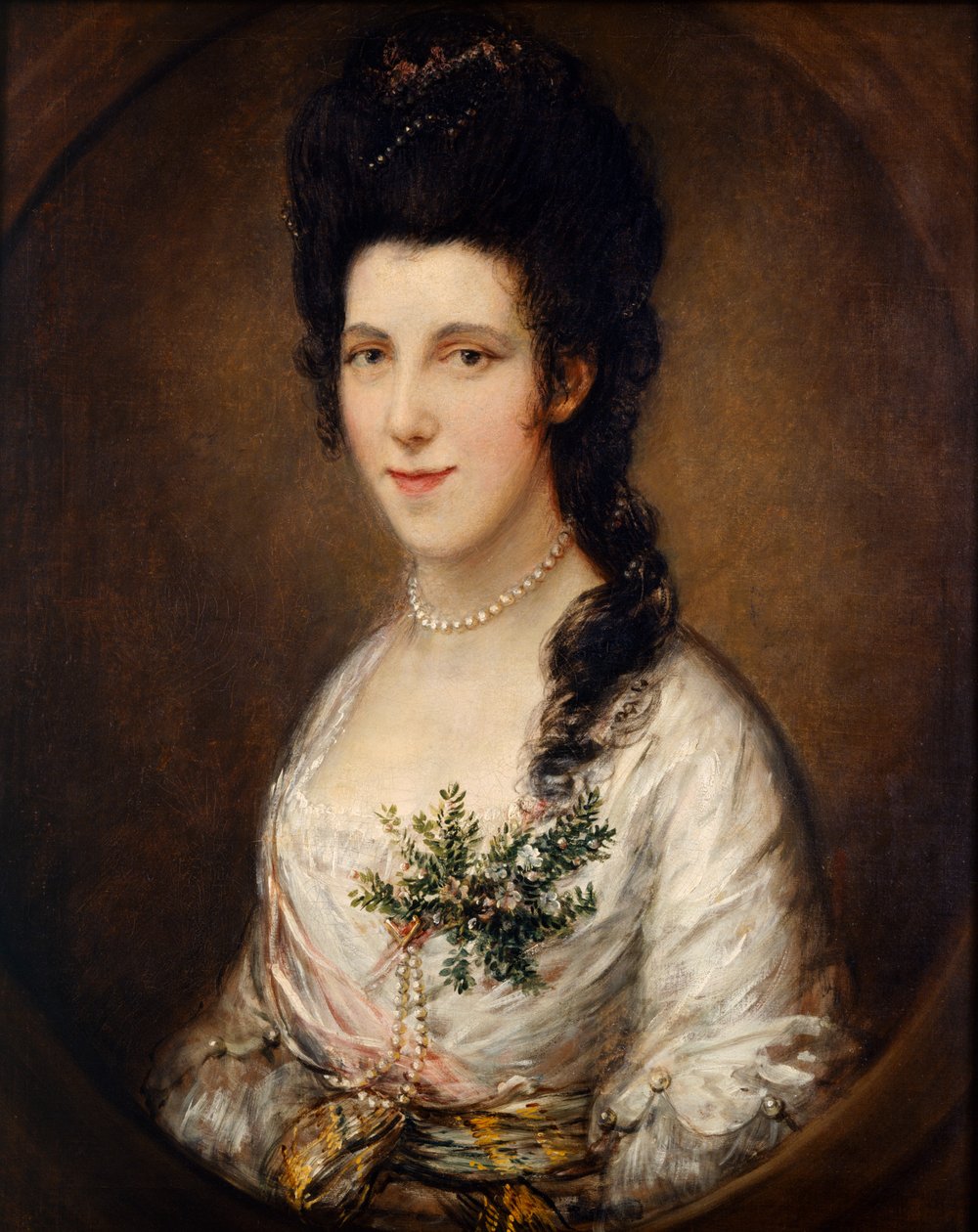Porträtt av en dam (olja på duk) av Thomas (attr. to) Gainsborough