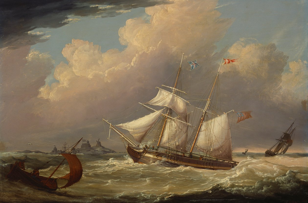 Den engelska briggen "The Guide" går in i floden Elbe i Tyskland, 1828 av Thomas A. Binks