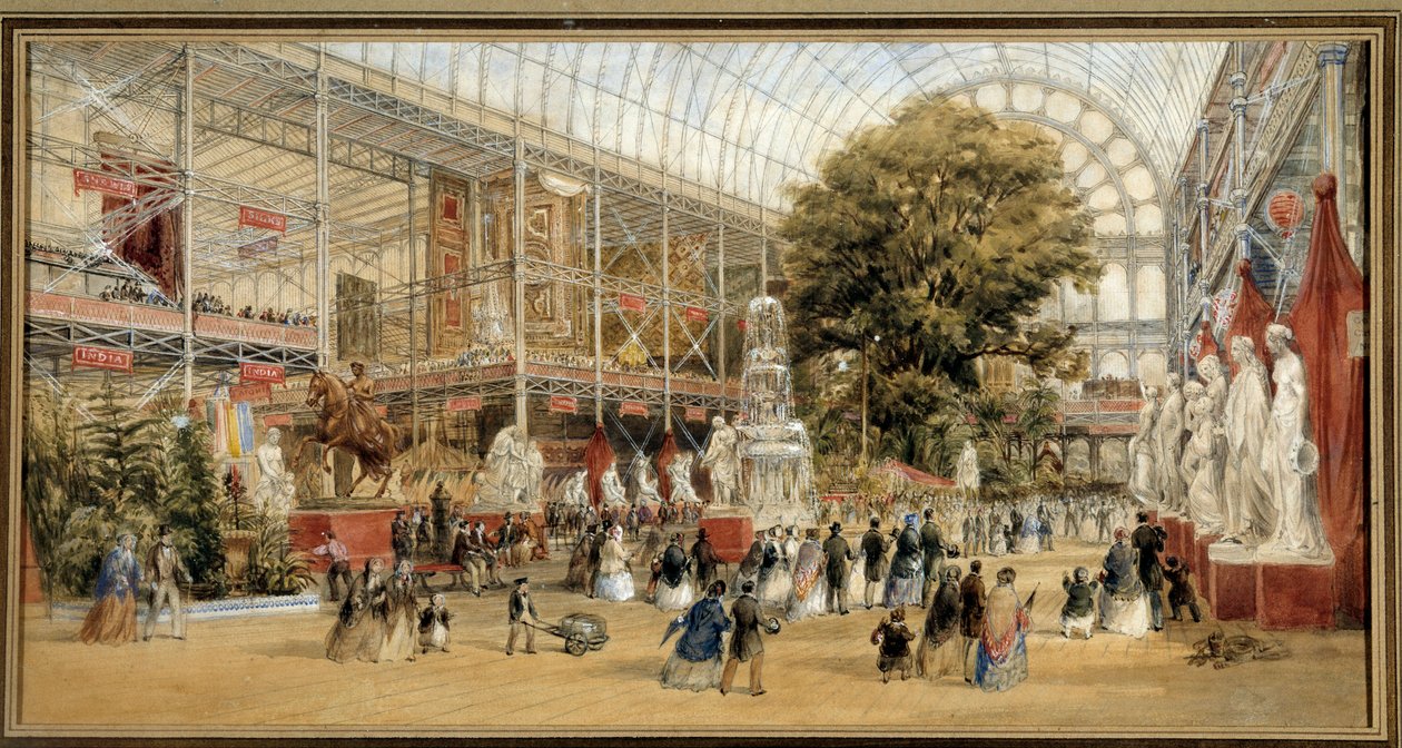 Drottning Victoria (1819-1901) besöker 1851 års utställning på Crystal Palace i London. Världsutställningen 1851. Målning av Thomas Abiel Prior (1809-1886) Ec. Ang. av Thomas Abiel Prior