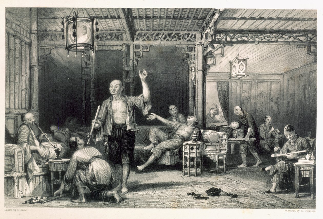 Kinesiska opiumrökare, från "China in a Series of Views" av George Newenham Wright (ca 1790-1877) 1843 av Thomas Allom